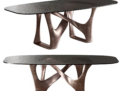 Modern Dining Table With Unique Copper Metal Legs And Black Textured Top 3d model