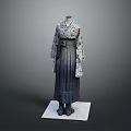 Traditional Japanese Kimono With Intricate Floral Pattern And Dark Gradient Skirt On Mannequin