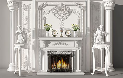 European-style fireplace carved flower line fireplace figure sculpture table vase Rome 3d model