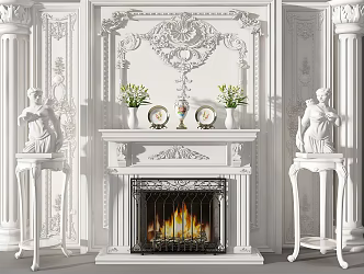 European-style fireplace carved flower line fireplace figure sculpture table vase Rome 3d model