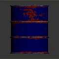 Three Colored Oil Drums Yellow Red Blue Rusty Metal Containers On Gray Background