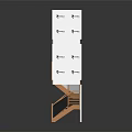 Wooden Stairs Connecting White Cubes With Black Patterns On Sides And Gray Grid Platform
