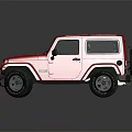 Pink Jeep Wrangler Two Door Off Road Vehicle With Black Wheels And Reflective Surface