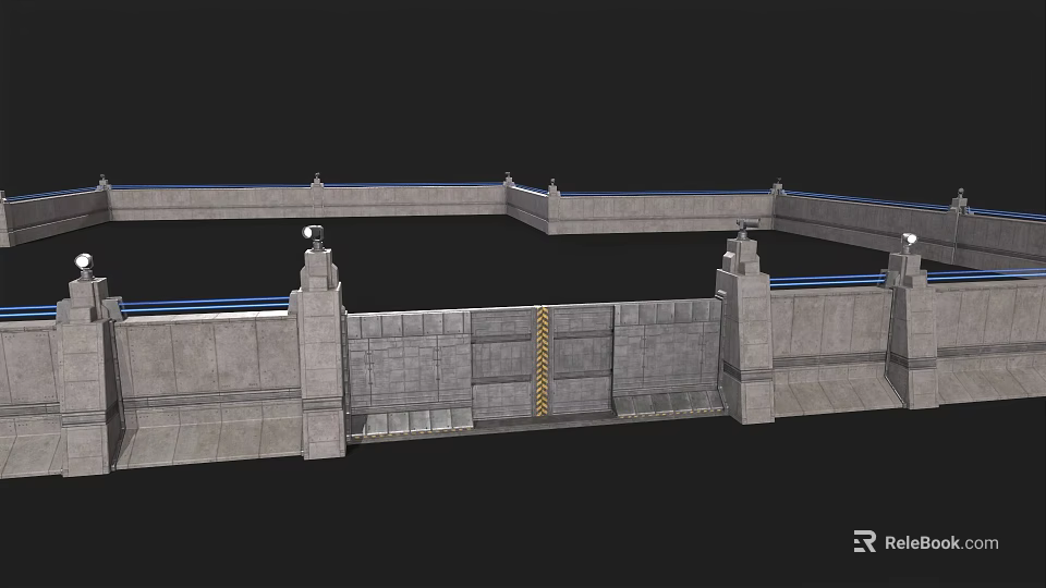 Modern Concrete Dam Structure With Water Gate And Yellow Striped Design 3d model 