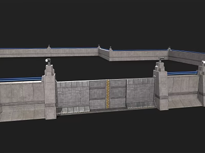 Modern Concrete Dam Structure With Water Gate And Yellow Striped Design 3d model