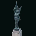 Tall Monument Structure With Stone Pedestal Top Statue Square Base And Green Patches