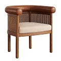 Wooden Rattan Chair With Leather Armrests And Light Padded Seat Design