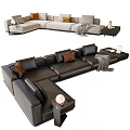 Modern L Shaped Sectional Sofa With Decorative Pillows Throw Blanket And Side Table 3d model