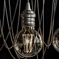 Vintage Decorative Chandelier With Wooden Rod Rope Wrapped And Multiple Clear Bulbs
