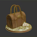 Brown Leather Handbag With Twin Handles Gold Buckle And White Tag