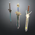 Decorative Fantasy Swords With Ornate Handles And Detailed Blade Designs