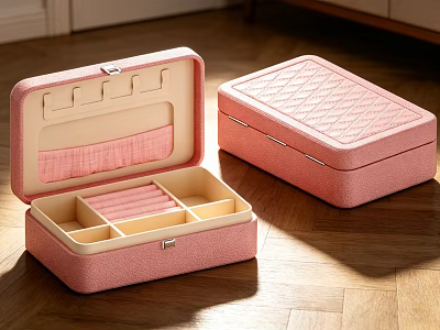 Pink Fabric Storage Boxes Open And Closed With Quilted Pattern And Organized Compartments 3d model