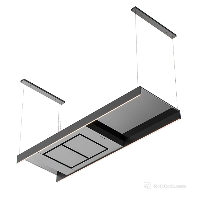 Modern Rectangular Pendant Light With Sleek Black Silver Design And Suspended Structure 3d model