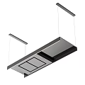 Modern Rectangular Pendant Light With Sleek Black Silver Design And Suspended Structure 3d model