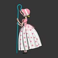Cute Girl Wearing Pink Hat Blue Top and White Polka Dot Dress Holding Blue Stick