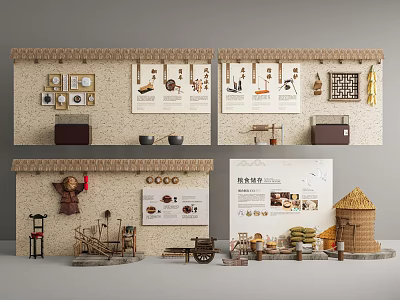 Traditional Exhibition Hall With Display Boards Cart Models And Decorations 3d model