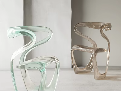 Elegant Modern Transparent Chair With Light Green And Brown Curved Design 3d model