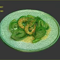 Fresh Green Dumplings with Juicy Shrimp on White Plate and Vegetable Garnish