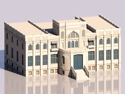 Traditional Building Model With Arched Door Symmetrical Windows And Stone Exterior Design 3d model