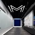 Modern Exhibition Hall With M Shaped LED Light Strips And World Map Wall Displays