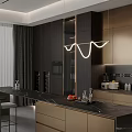 Luxury Modern Kitchen Interior With Dark Gold Cabinets Black Marble Island And Hanging Light