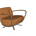 Orange Single Sofa With Velvet Upholstery Wooden Armrests And Metal Base