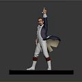 Dynamic Game Movie Character In Blue Coat White Pants Standing On Star Base Pointing Up