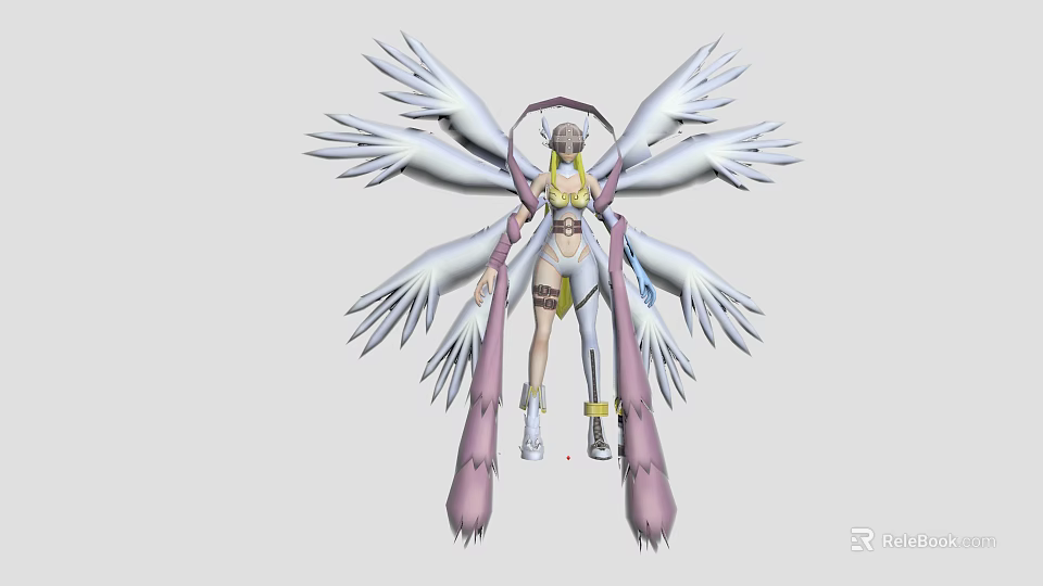 Game and Movie Character With Multiple White Wings Pink Accents And Fantasy Outfit 3d model 
