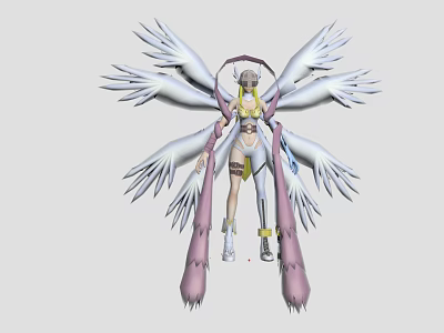 Game and Movie Character With Multiple White Wings Pink Accents And Fantasy Outfit 3d model