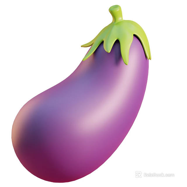 Fresh Purple Eggplant Vegetable With Green Stem And Smooth Surface 3d model 