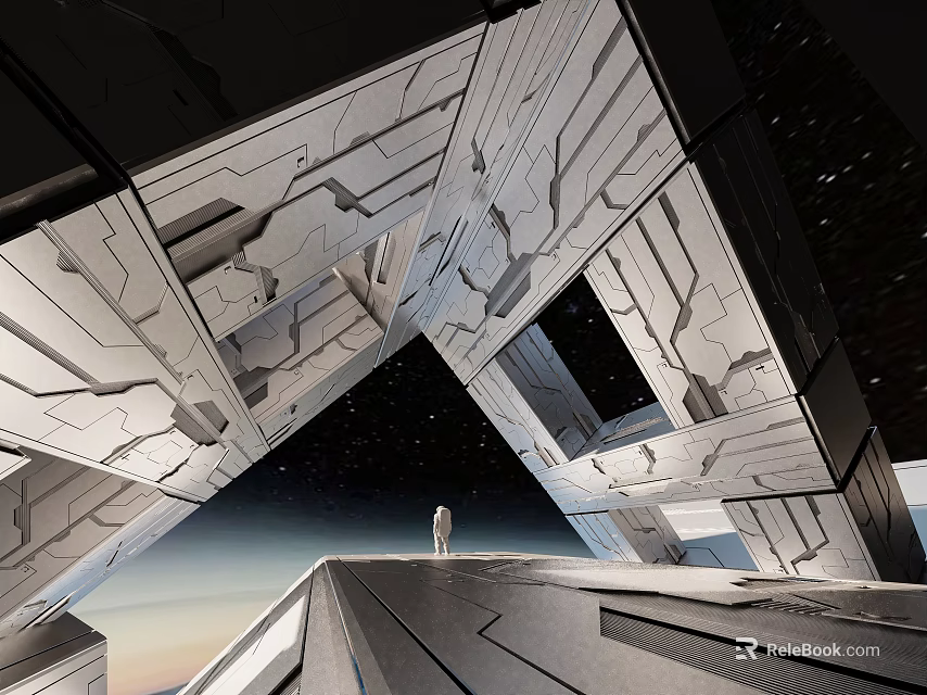 Futuristic Amusement Park Building With Geometric Design And Starry Sky 3d model 
