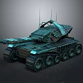 Armored Military Vehicle Featuring Tracked Wheels Communication Antennas and Weapon System