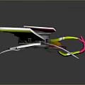 Futuristic Cosmic Spaceship With Green Pink Wings Thruster And Sharp Structures