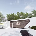 Modern Garden Landscape With Tall Trees White Walls Outdoor Seating And Paved Area