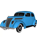 Blue Classic Vintage Car With Streamlined Design White Wheels And Retro Styling