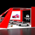 Tesla Exhibition Booth Featuring Red Car Display Large Screens And Modern Design 3d model