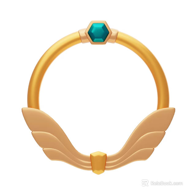 Golden Ring Ornament Decoration Set With Blue Gemstone And Wing Design 3d model 