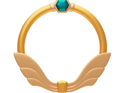 Golden Ring Ornament Decoration Set With Blue Gemstone And Wing Design 3d model