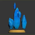 Blue Crystal Decorative Ornament With Golden Base And Multiple Different Shaped Blue Crystals