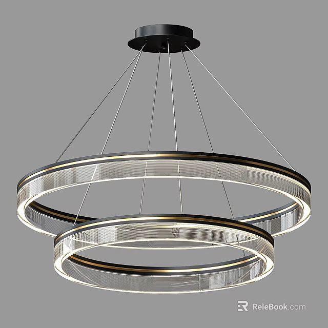 Modern Double Layered Circular Chandelier With Metallic Rings And Illuminated Strips 3d model 