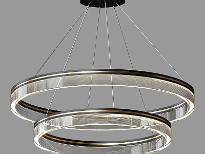 Modern Double Layered Circular Chandelier With Metallic Rings And Illuminated Strips 3d model