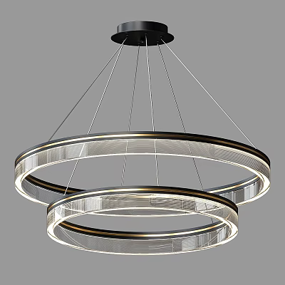Modern Double Layered Circular Chandelier With Metallic Rings And Illuminated Strips 3d model