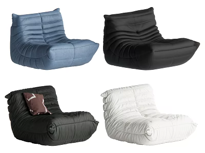 Modern Single Sofa With Pleated Design In Blue Black Dark Gray And White Colors 3d model