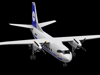 TWA Airplane Model With White Body Blue Tail And Propellers On Black Background 3d model