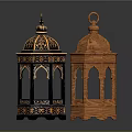 Traditional Decorative Lanterns With Black Gold Accents And Orange Arched Designs