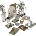 Minimalist Home Decorative Ornament Set With Ceramic Vases Plants Plates Wooden Cutting Board And Tableware