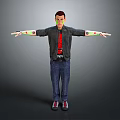 Game and Movie 3D Character Male With Black Jacket Red Tshirt Blue Jeans Open Arms