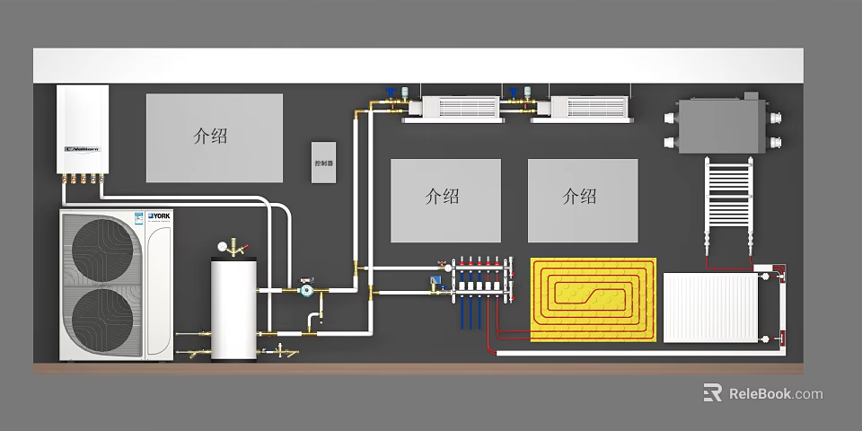 Industrial Facility Background Wall With Piping System Control Panel And Instruction Panels 3d model 
