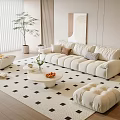 Modern Beige Sofa And Coffee Table Set With Plush Cushions Round Table And Area Rug