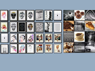 Diverse Art Prints Photos And Illustrations Collage Display Collection 3d model